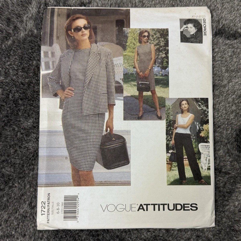 Vogue Attitudes Pattern #1722 Jennifer George 6 8 10 Jacket Dress Pants W/label!